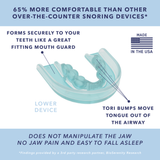 Image that shares research of better comfort from CustMbite Snoring System vs other snoring devices.