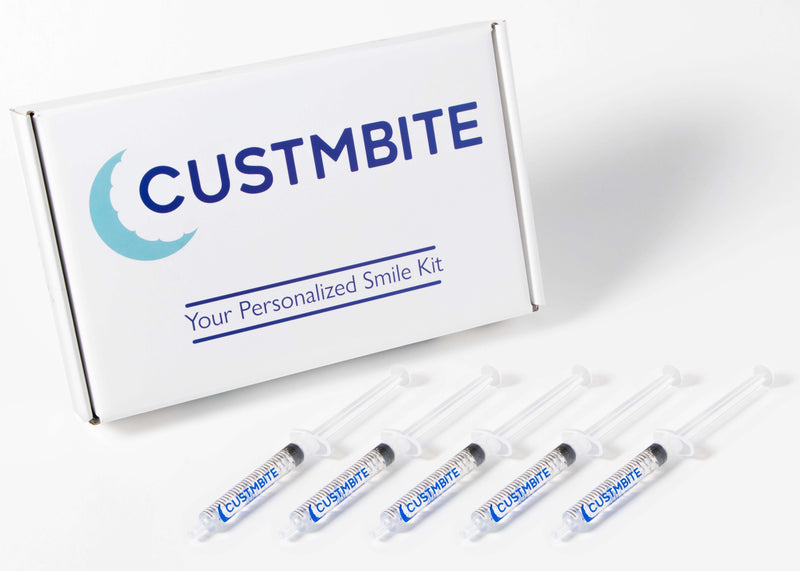 CustMbite whitening gel 5-pack (box and product).